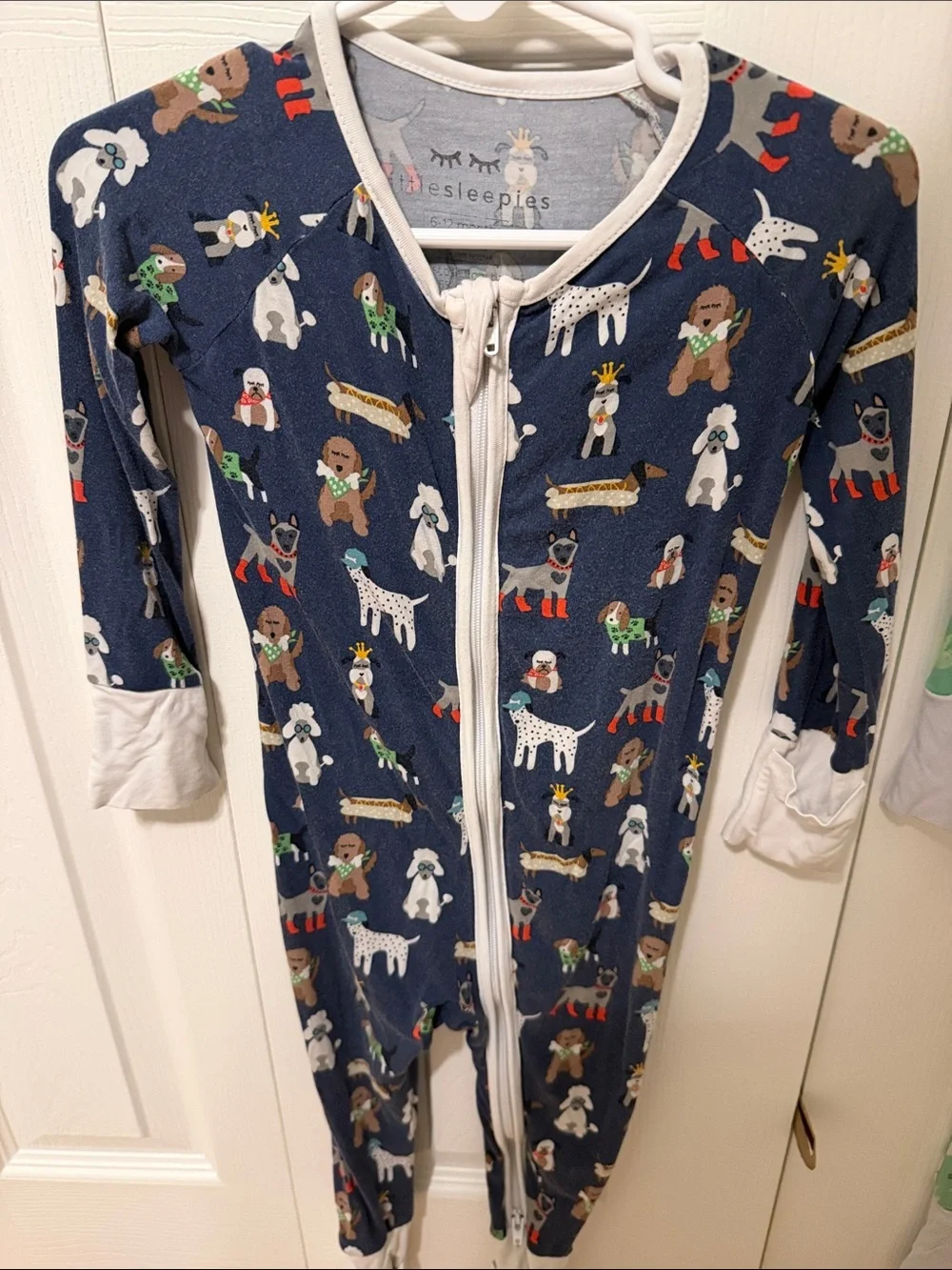 Little Sleepsies Gray Baby Zip One-Piece with Crowned Dog Graphic